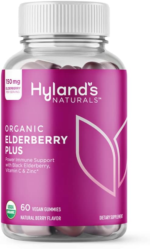 HYLAND'S Naturals Organic Elderberry Plus Gummies + Apple Cider Videgar Blast Gummies - 120 Vegan Adult Gummies (60 of Each)