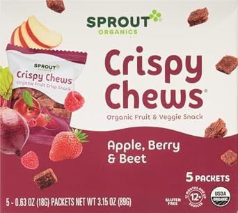 Sprout Organic Baby Food, Stage 4 Toddler Fruit Snacks, Red Fruit Beet & Berry Crispy Chews, 0.63 Oz Single Serve Packs (5 Count)