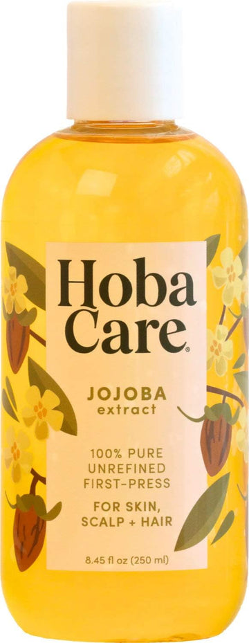 Hobacare Jojoba Oil For Hair, Skin, Face, Body, Scalp, Nails, Beard Care, Massage – 100% Pure Unrefined Natural Carrier Oil – Moisturizing, Vegan, Cruelty-Free, Hexane Free (8.45 Oz)