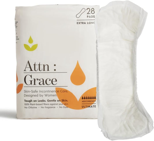 Attn: Grace Ultimate Incontinence Pads (28 Pack) & Barrier Cream Combo For Women - Ultimate Absorbency | Postpartum Support, Sensitive Skin-Friendly, Breathable, Plant-Based