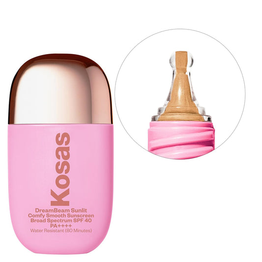 Kosas Dreambeam Water Resistant Sunscreen Spf 40 - Smooth Liquid Sun Protection For Face Lightweight Makeup Base W/Hyaluronic Acid, Ceramides & Peptides - Golden Glow, Sunlit, 40 Ml