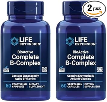 Life Extension Bioactive Complete B-Complex, Heart, Brain And Nerve Support, Healthy Energy, Metabolism, Complete B Complex, 60 Vegetarian Capsules (Pack Of 2)