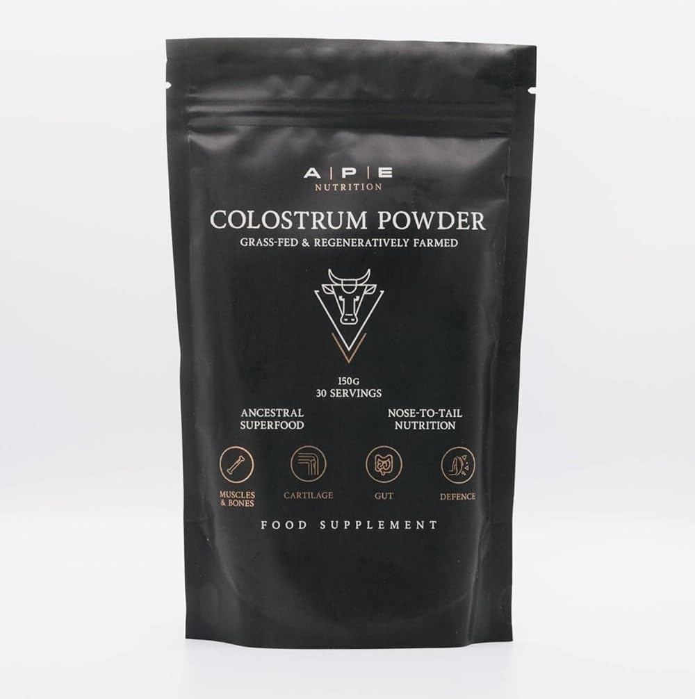 Ape Nutrition Colostrum Powder Grass Fed - Bovine Colostrum, Gut & Immune Health, Leaky Gut Repair, Ancestral Health, Nose To Tail, 100% Grass Fed & Finished, 150G Jar (30 Servings)