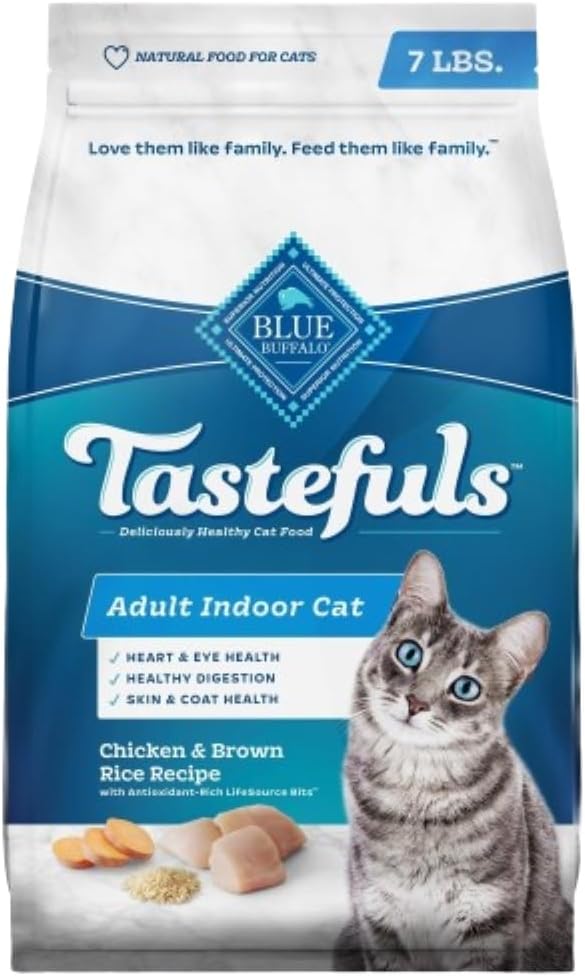 Blue Buffalo Tastefuls Natural Dry Food For Adult Indoor Cats, Chicken & Brown Rice Recipe, 7-Lb. Bag