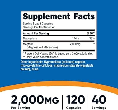 Nutricost Magnesium L-Threonate As Magtein 2000mg, 120 Capsules - Non-GMO, Gluten Free, Vegetarian Friendly