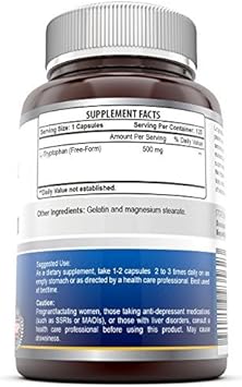 Amazing Formulas L-Tryptophan 500 Mg Capsules Supplement | Non-GMO | Gluten Free | Made in USA (120 Count | 2 Pack)