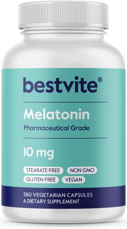 BESTVITE Melatonin 10 mg - 360 Veg Caps - No Stearates - No Sucralose, No Dextrose, No Silicon Dioxide, No Mannitol - Vegan - Non-GMO - Gluten-Free - Sleep Aid to Support Rest & Wake Cycles