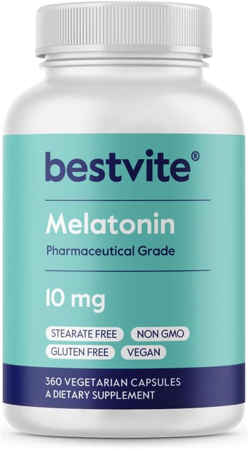 BESTVITE Melatonin 10 mg - 360 Veg Caps - No Stearates - No Sucralose, No Dextrose, No Silicon Dioxide, No Mannitol - Vegan - Non-GMO - Gluten-Free - Sleep Aid to Support Rest & Wake Cycles