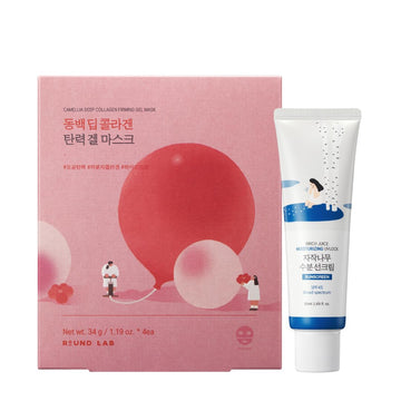 Round Lab Birch Juice Moisturizing Uvlock Sunscreen+Camellia Deep Collagen Firming Mask, Collagen Mask+ Spf45 Sunscreen, Hydration, Sun Protection