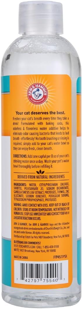 Arm & Hammer For Pets Advanced Care Dental Water Additive For Cats | Cat Teeth Cleaning Product For All Cats | Odorless And Flavorless Cat Dental Rinse, 8 Ounces