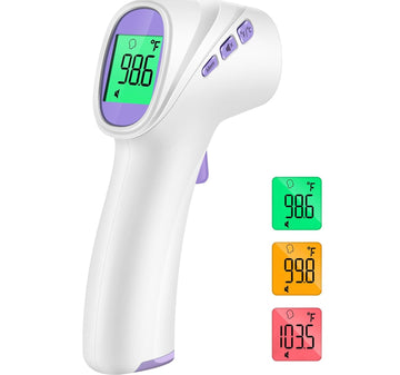 Forehead Thermometer for Adults, Kids & Babies, No-Touch Infrared Thermometer, Digital Thermometer with LCD Backlight Display, Fever Alarm and 1s Instant Reading - Purple