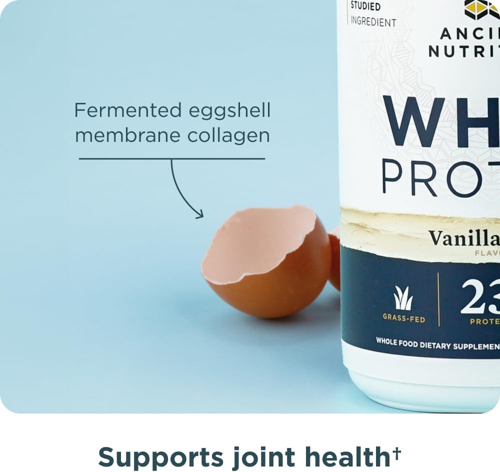 Ancient Nutrition Grass Fed Whey Protein, 23G Protein, Hydrolyzed Collagen Peptides, Organic Regenerative A2/A2 Milk Protein (35 Servings, Vanilla Bean) : Health & Household