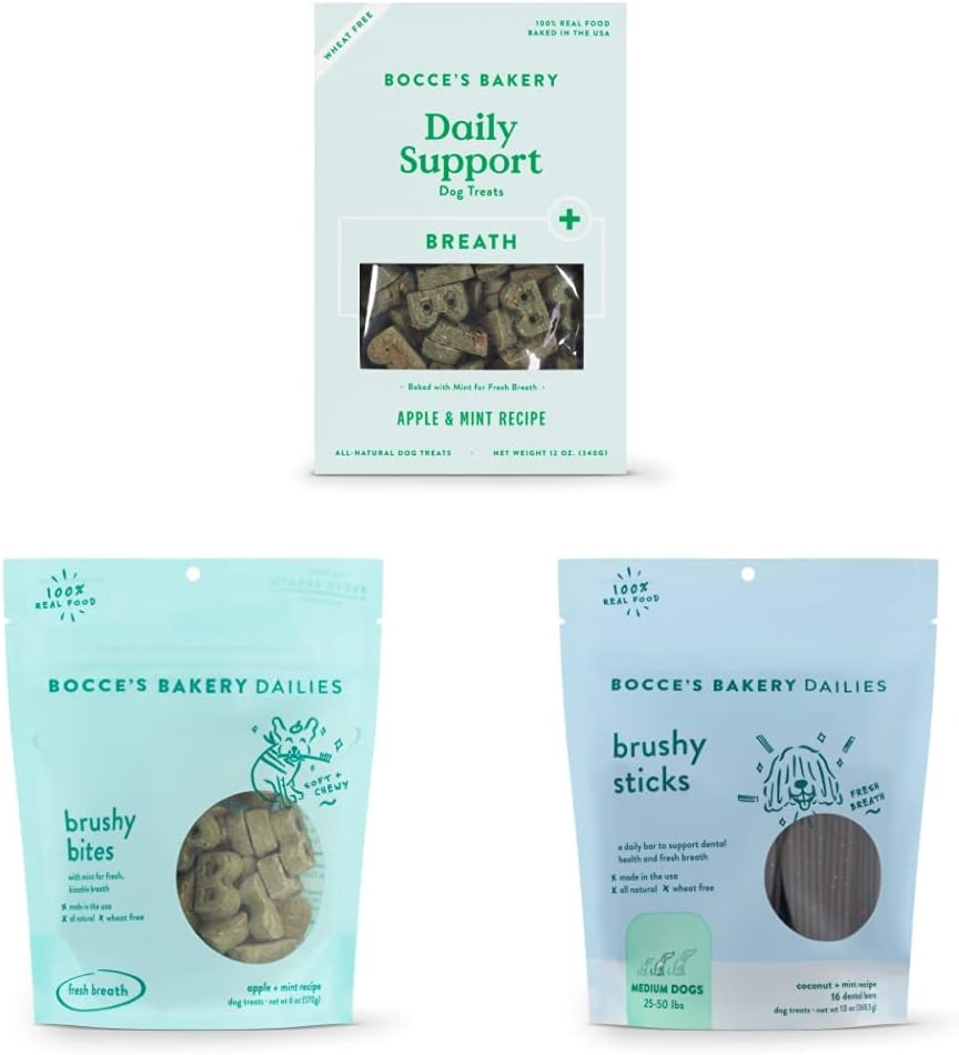 Bocce's Bakery Fresh Kisses Assorted Treat Bundle for Medium Dogs, Wheat-Free Dog Treats, Made with Real Ingredients, Baked in The USA, Supports Oral Health All-Natural : Pet Supplies