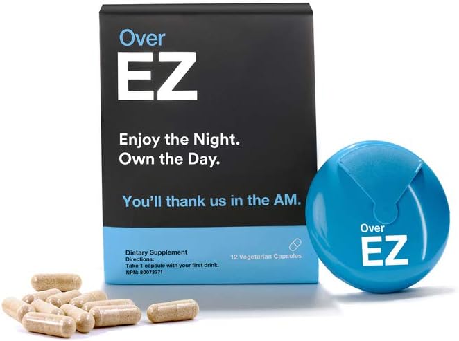 Over Ez Pre-Drink Supplement - Party Recovery & Prevention Pills For A Night Out & Better Mornings (12 Capsules) & Milk Thistle, Amino Acids, Vitamin Bs
