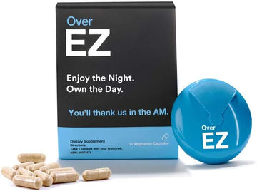 Over Ez Pre-Drink Supplement - Party Recovery & Prevention Pills For A Night Out & Better Mornings (12 Capsules) & Milk Thistle, Amino Acids, Vitamin Bs