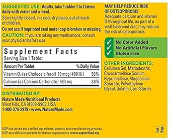 Nature Made Calcium, 500 mg, With Vitamin D, Tablets, 130 Count (Pack of 3)