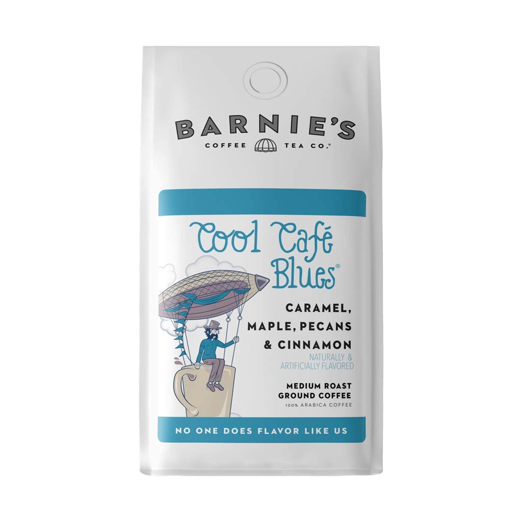 Barnie'S Coffee Tea Co. Ground With Caramel Maple Pecan And Cinnamon Rum Flavors, Medium Roasted Arabica Beans, Gluten Free, Cool Café Blues, 12 Oz Bag