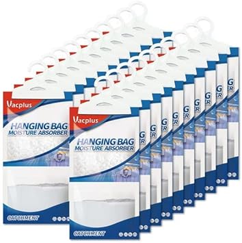 Vacplus Moisture Absorbers Packets, Fragrance Free 20 Pack, Humidity Packs, Dessicant Packets, Hanging Closet Dehumidifier Bags, Odor Eliminator For Bathroom 9.8Oz