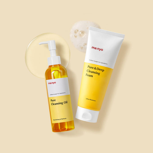 Ma:Nyo Double Cleanse Set -Pure Cleansing Oil 6.7Fl Oz + Pure & Deep Cleansing Foam 6.7Fl Oz Korean Facial Cleanser, Blackhead Melting, Daily Makeup Removal With Argan Oil