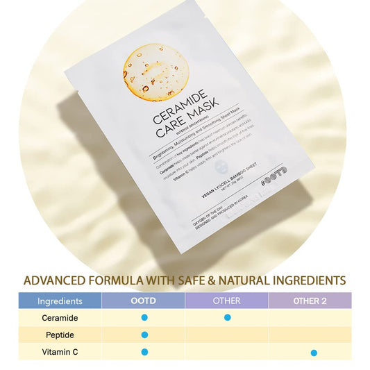 Ceramide Brightening Sheet Mask For Face, Moisturizing, Anti Aging Ceramide, Peptide, Vitamin C, Eve Vegan 10Ea