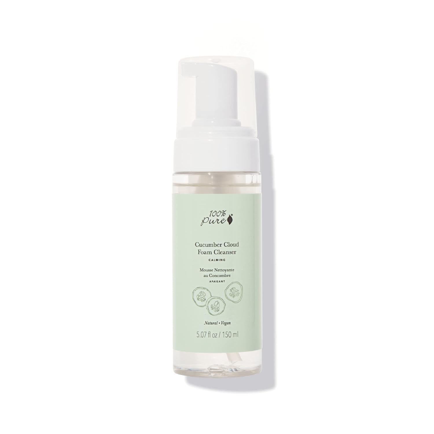100% Pure Cucumber Cloud Natural Foam Facial Cleanser - Daily Skinfood Face Wash & Deep Hydration, Pore Cleansing, Makeup Remover For Women, Men, All Skin Types, Even Sensitive - Vegan - 5.07 Oz