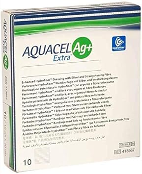 Aquacel AG Extra Silver Hydrofiber Wound Dressings 10cm x 10cm x 10 4"x4" 420675