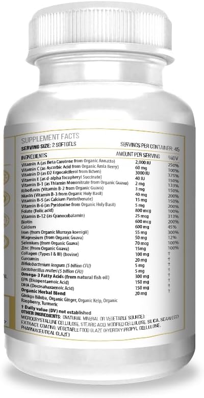 Actif Organic Multivitamin For Women Age 80+ With 20+ Advanced Factors And Omega-3 – Non Gmo, Made In Usa, 90 Count
