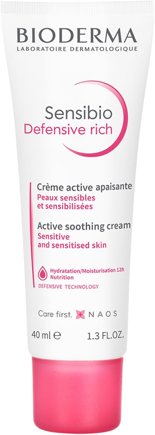Bioderma Sensibio Defensive Rich - Soothing, Nourishing & Protective Face Cream For Sensitive & Dry Skin, Formulated With Vitamin E & Glycerin, 40Ml