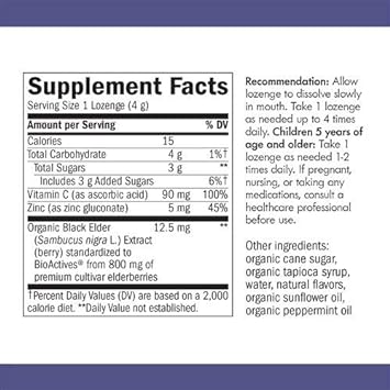 Nature’s Way Sambucus Zinc Lozenges with Elderberry and Vitamin C, Peppermint Flavored, 24 Lozenges : Health & Household