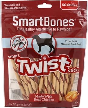 SmartBones Smart Twist Sticks, Rawhide Free Dog Chew Sticks, Made With Real Chicken, 50 Sticks , 9.7 Ounce (Pack of 1)