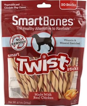 Smartbones Smart Twist Sticks, Rawhide Free Dog Chew Sticks, Made With Real Chicken, 50 Sticks (Pack Of 1)