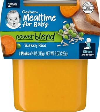 Gerber Turkey & Rice Puree Baby Food, 4 Oz Tubs, 2 Ct