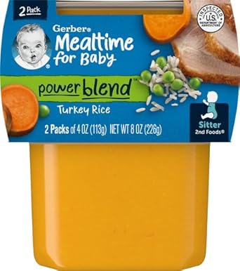 Gerber Turkey & Rice Puree Baby Food, 4 Oz Tubs, 2 Ct