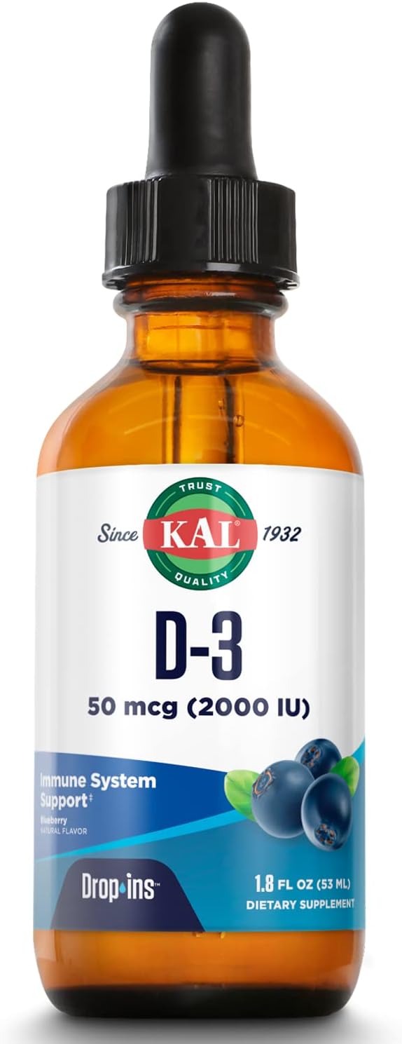 KAL Vitamin D-3 2000 IU Dropins in Organic Chia Seed Oil, Natural Blueberry | Healthy Immune & Bone Support | 590 Serv