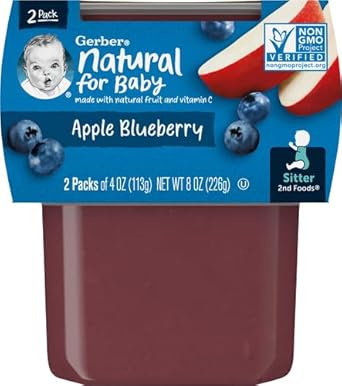 Gerber Baby Food Apple Blueberry, 4 Oz, 2 Ct Tubs