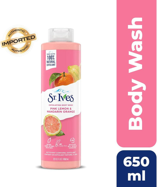 St. Ives Radiant Skin Exfoliating Shower Gel (650Ml) Pink Lemon And Mandarin Orange Made With Plant-Based Cleansers & 100% Natural Extracts 16 Oz Body Wash