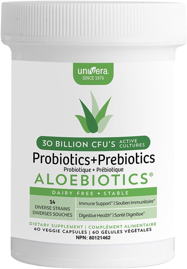 Univera Probiotics For Women, Probiotics And Prebiotics 30 Billion Cfus With Organic Aloe Vera -14 Strains, Digestive Enzymes For Adults - Vegan, Aloebiotics, 60Ct