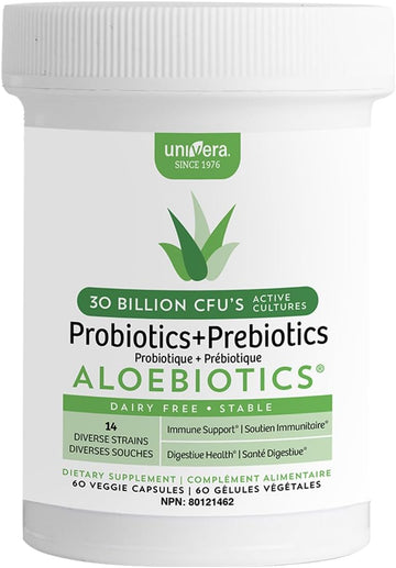 Univera Probiotics For Women, Probiotics And Prebiotics 30 Billion Cfus With Organic Aloe Vera -14 Strains, Digestive Enzymes For Adults - Vegan, Aloebiotics, 60Ct