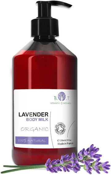 Organic Lavender Moisturizing Body Lotion, 8.8 Fl.Oz 250 Ml, Bio, Luxurious Body Milk, Soothing, Dry Skin, Body Care, Lavender Essential Oil, Aloe Vera