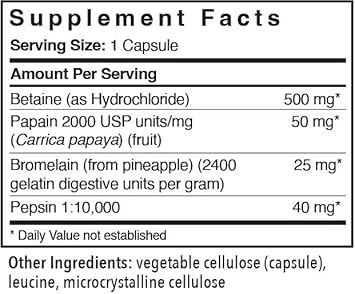 Patient One Digest-Plex | Supplement To Support Gastric Comfort And Food Metabolism* | With Betaine, Papain, Bromelain And Pepsin | 120 Capsules
