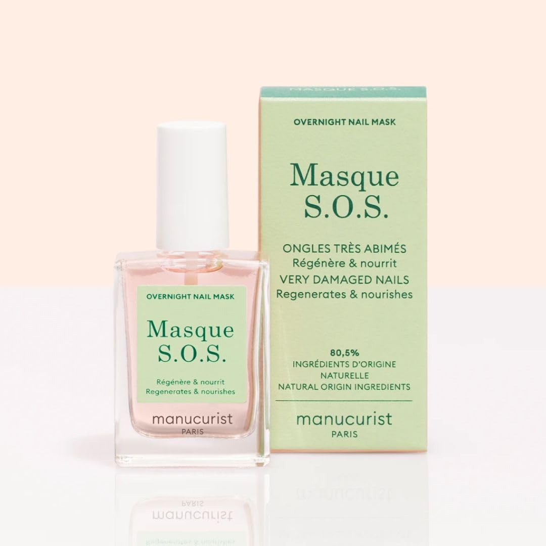 Manucurist Sos Nail Mask - Nail Care - Overnight Nail Mask - For Severely Damaged Nails - 80.5% Natural Plant Based Ingredients - 0.5 Fl Oz : Beauty & Personal Care