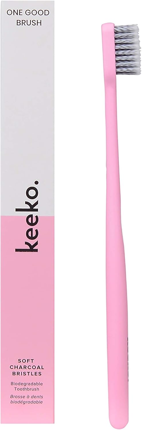 Keeko - One Good Brush Biodegradable Charcoal Toothbrush (2-Pack) : Health & Household