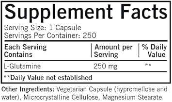 L-Glutamine 250 Mg - Hypoallergenic | 250 Vegetarian Capsules | Amino Acid | Gluten And Casein Free