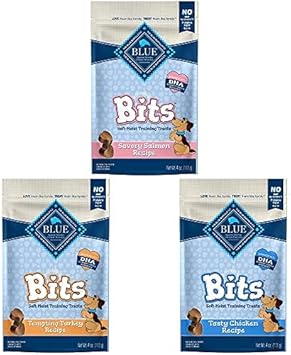 Blue Buffalo Blue Bits Chicken, Salmon, & Turkey 113 oz Bundle, (3 count - 1 of each flavour) : Pet Supplies