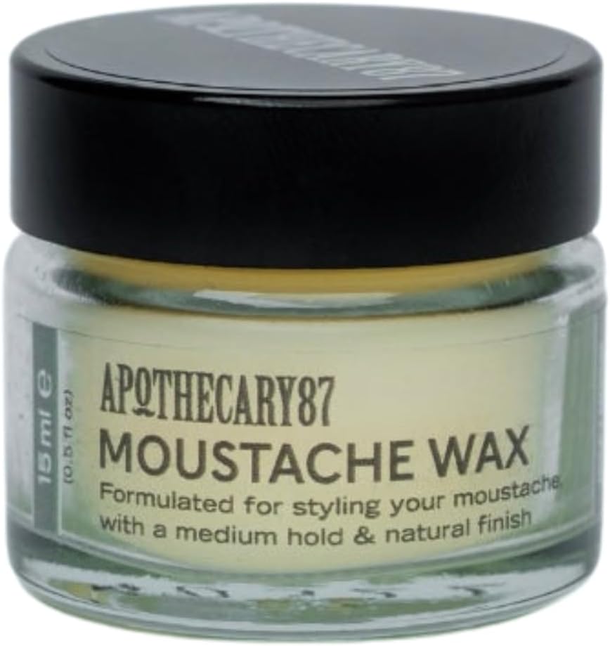 Apothecary 87 Moustache Wax | Premium Formulation With Plant Extracts | Natural Finish, Medium Hold, Medium Weight | Moustache Styling Wax | 15Ml