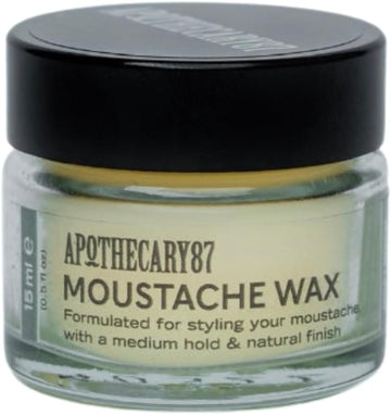Apothecary 87 Moustache Wax | Premium Formulation With Plant Extracts | Natural Finish, Medium Hold, Medium Weight | Moustache Styling Wax | 15Ml