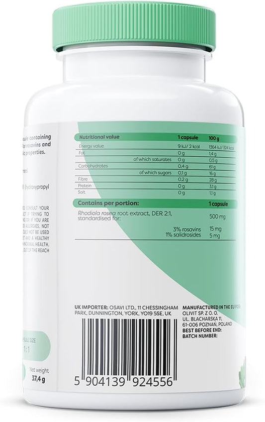 Osavi Rhodiola 500 Mg – 60 Vegan Capsules | Standardized Rhodiola Rosea Root Extract | Supports Mental & Physical Wellbeing | Supports The Reduction Of Fatigue And Stress
