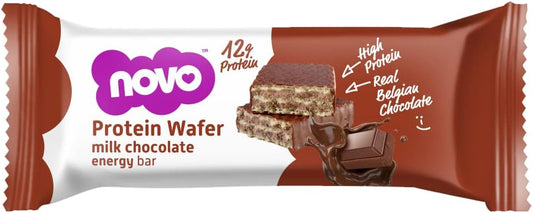 Novo Nutrition Protein Wafer Bars | High Protein Bar, 12G Protein | Protein Bar Alternative | Suitable For Vegetarians | Pack Of 12 X 40G (Milk Chocolate)