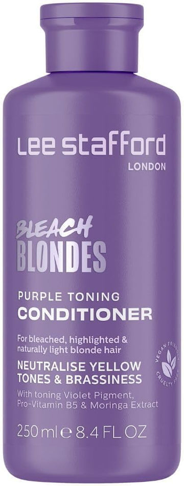 Lee Stafford Purple Toning Conditioner | Bleach Blonde Collection - Neutralizes Brassy & Yellow Tones, Great For Bleached, Highlighted, & Grey Hair, Hydrating & Adds Shine To Dry Damaged Hair, 250 Ml