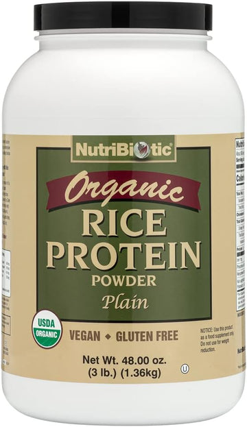 NutriBiotic Certified Organic Rice Protein Plain, 3  | Low Carbohydrate Vegan Protein Powder | Raw, Certified Kosher & Keto Friendly | Made without Chemicals, GMOs & Gluten | Easy to Digest